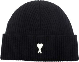 Ami Black Ribbed Knit Cuffed Beanie