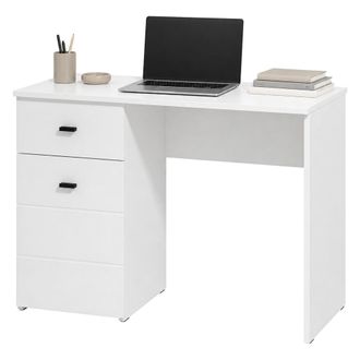 Dmora Escritorio Cocham, Un Caj&oacute;n, Un Estante, Una Puerta, 98x45x74h Cm Blanco Mate