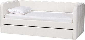 Baxton Studio Palmer Cream Teddy-Bear Fabric Twin Daybed With Rolling Trundle
