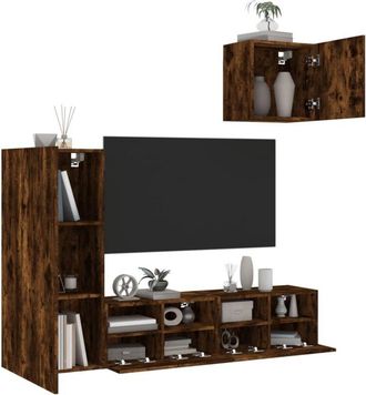 vidaXL Vidaxl - Muebles De Tv De Pared 4 Pzas Madera Ingenier&iacute;a Roble Ahumado