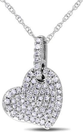 Amour 1/4 CT TW Diamond Pave Heart Pendant with Chain In 10K White Gold