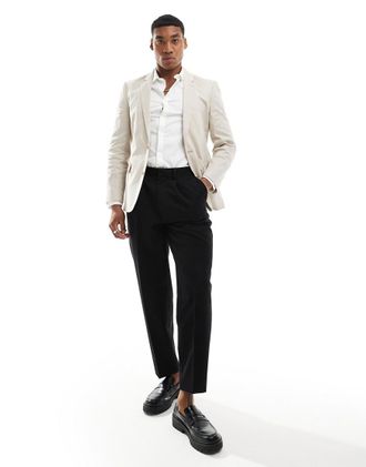 Asos Giacca da abito skinny in misto lino color pietra-Neutro