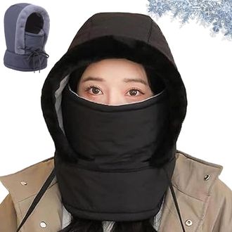 Generic Plush-Lined Thickened Thermal Hat with Face Mask for Men & Women, 3-in-1 Windproof Warm Hood, Unisex Ski Fleece Winter Cold Protection (Black)