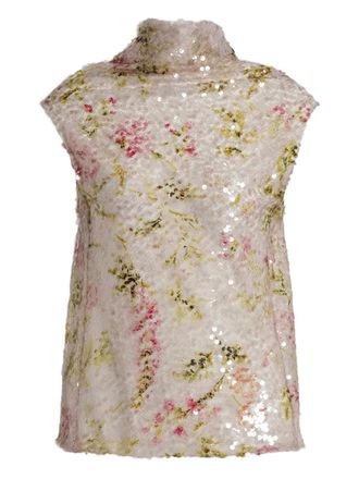 Alberta Ferretti sequin floral tank top - Neutrals