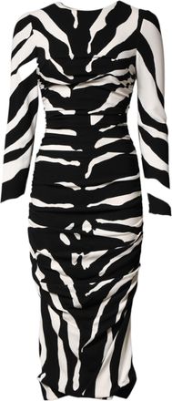 Dolce & Gabbana Womens Black White Zebra Viscose Sheath Midi Dress And 05+vi
