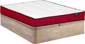Vente-Unique Conjunto 160 x 200 cm somier con arc&oacute;n de madera natural clara + colch&oacute;n de muelles ensacados de 20 cm grosor - JUBIA de YSM&Eacute;E