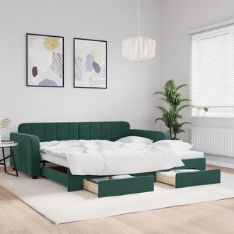 vidaXL Vidaxl - Sof&aacute; Cama Nido Con Cajones Terciopelo Verde Oscuro 100x200 Cm