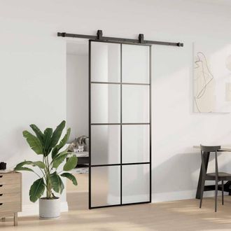 Berkfield Home Sliding Door with Hardware Set Black 90x205 cm ESG Glass