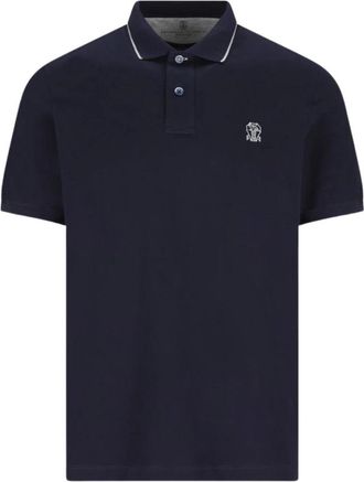 Brunello Cucinelli Brunello Cucinelli, Polo Shirts, male, Blue, Size: 2XL Embroidered Logo Polo