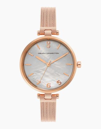 French Connection Womens Connection Rose Case Round Shape Rose Strap Quartz Watch - Grey - Size: ONE size