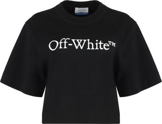 Off-white Cropped katoenen T-shirt met logo-opdruk - Dames - T-shirts - Zwart - M - Katoen - Tops
