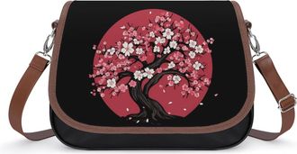 Generic Cherries Flowers Japanese Moon Crossbody Bags for Women Fashion Leather Shoulder Handbags With Adjustable Strap