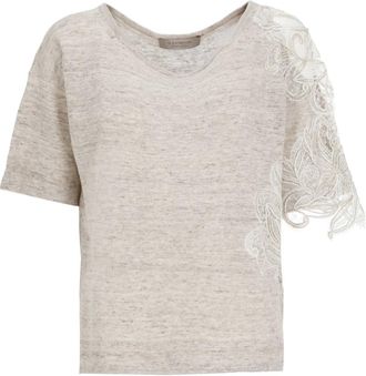 D.exterior Argi Truien - Dames - Ronde hals truien - Beige - M - Katoen - Truien & Vesten