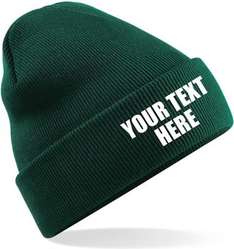 Generic Personalised New Embroidered Beanies Workwear Knitted Beanie Hat Custom Beanie Workwear Your Text Logo Embroidery (BottleGreen)