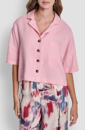 DKNY Linen Camp Shirt in Bloom Pink at Nordstrom, Size X-Large