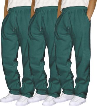 Generic 3 Pack Joggers for Men Jogging Bottoms Elasticated Waist Winter Trousers with Drawstring Straight Leg Open Hem Casual Pants