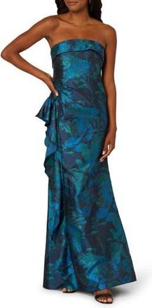 Adrianna Papell Strapless Draped Floral Jacquard Gown in Cobalt Multi at Nordstrom Rack, Size 14
