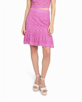 Nicole Miller Embellished Eyelet Mini Skirt In Lilac