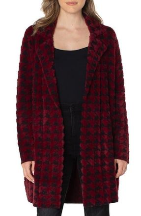Liverpool L.A. Houndstooth Open Front Sweater Coat in Burgundy And Black Houndstooth at Nordstrom, Size Small