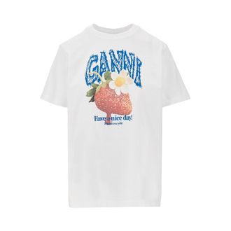 Ganni Cotton T-shirt with Strawberry print Woman XS
