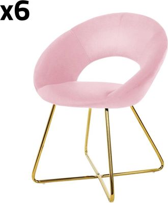 ML Design Sillas de comedor, lote de 6, terciopelo, rosa