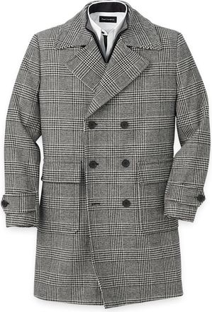 Paul Fredrick Wool Blend Plaid Double Breasted Topcoat