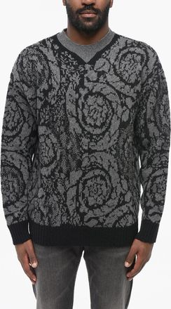 Versace Pullover Girocollo in Lana Vergine Motivo Barocco Versace