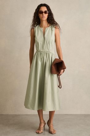 Reiss Liza Sage Cotton Corset Midi Dress, 12, Light Green