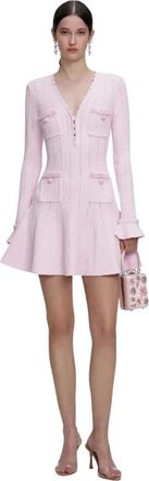 Self Portrait Pearl Trim Knit Mini Dress - Dames - Kleedjes - Roze - L - Kleedjes