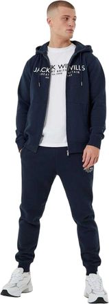 Jack Wills Heren Pinebrook hoodie met print en doorlopende ritssluiting (Marine)