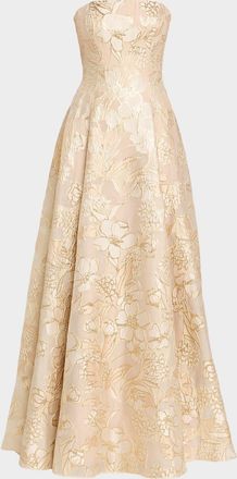 Rene Ruiz Strapless Metallic Floral Jacquard Gown