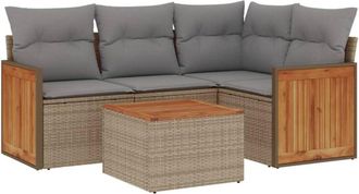 vidaXL Vidaxl - Juego De Sof&aacute;s Jard&iacute;n Con Cojines 5 Pzas Rat&aacute;n Sint&eacute;tico Beige