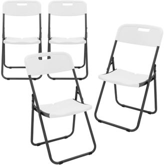 ECD Germany Set 4 Sedie Pieghevoli da Giardino Bianco Opaco con Struttura in Acciaio Seduta in Plastica Resistente alle Intemperie Salvaspazio Fino a 200 kg