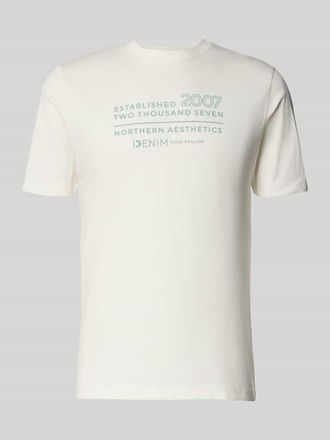 Tom Tailor Denim Regular Fit T-Shirt aus reiner Baumwolle in Offwhite, Größe XXL