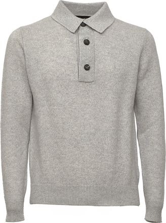 FILIPPO DE LAURENTIIS Wool Cashmere Ribbed Long-Sleeve Knit Polo Shirt