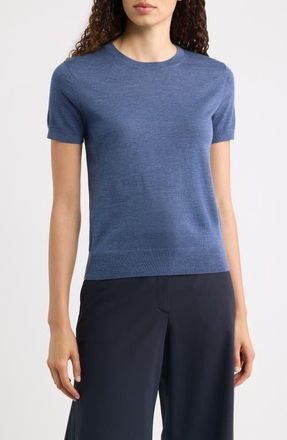 Theory Regal Short Sleeve Wool Sweater in Steel Blue Melange - Zqs at Nordstrom, Size Xx-Large