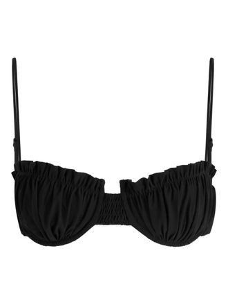 Faithfull The Brand Esterel ruffled shirred bikini top - Black