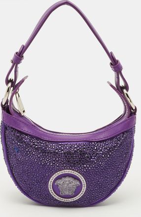 Versace Repeat Crystal Studded Mini Purple Satin Hobo