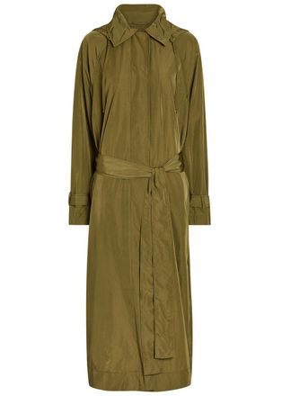 Another Tomorrow Hooded Belted Nylon Trench - Dark Green - S (UK8-10 / S)