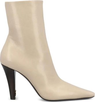 Saint Laurent Booties met Middelhoge Hak - Dames - Laarzen met Hak - Beige - 40 EU - Leer - Schoenen