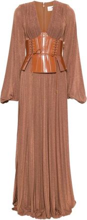 Elisabetta Franchi Pleated Lace-up Maxi Dress