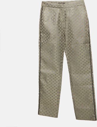 Maje Beige/metallic Floral Jacquard Straight Fit Trousers