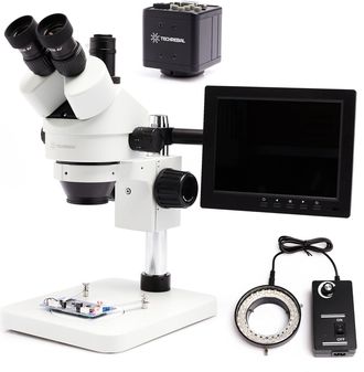 OEM Microscopio Estereosc&oacute;pico Trinocular Techrebal 10ht, Aumento De 7x A 45x, C&aacute;mara De 2mp, Pantalla De 8 Pulgadas, Iluminaci&oacute;n Led De 60x