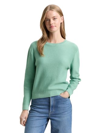 Tom Tailor Denim Strickpullover TOM TAILOR DENIM, Damen, Gr. XXL, bleeched gr&uuml;n, Strick, Obermaterial: 100% Baumwolle, unifarben, regular fit taillenbedeckt, Rundhals,
