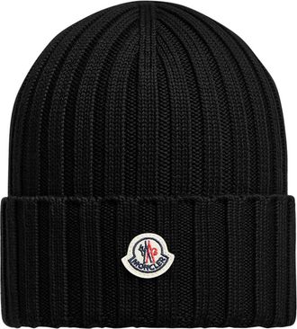 Moncler Moncler Logo Wool Beanie, Women, Black, Size: One Size