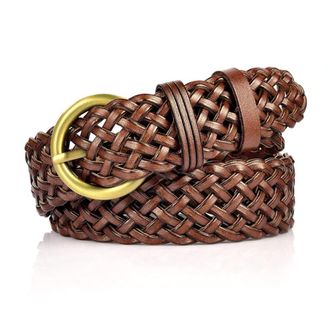 Generic 2025- Braided Leather Belt for Men Casual Jeans, Mens Leather Woven Alloy Buckle Hand Braided Belts for Men Mens Belt No Holes (Coffee, One Size)