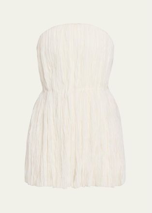 Adam Lippes Isla Pleated Delp Silk Strapless Top