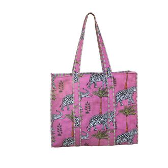 Generic Quilted Elephant Print Tote Bag - Lightweight Animal Travel Bag for Daily Use, Shopping, Beach, or Carry-On