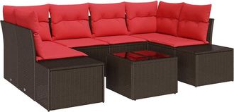 vidaXL Conjunto De Sof&aacute; De Jard&iacute;n 8 Uds. Beige Y Rojo Rat&aacute;n Sint&eacute;tico Vidaxl