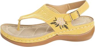 Generic Wedge Sandals For Women Retro Thong Sandals Embroidered Strap Sandal Adjustable Ankle Strap Sandal Comfortable Soft Sole Shoes Wide Width Wedge Shoes 